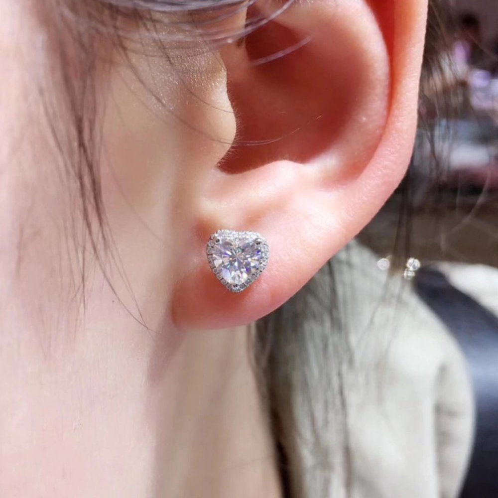 Heart Stud Earrings S925 Sterling Silver CZ - Picture 3 of 7